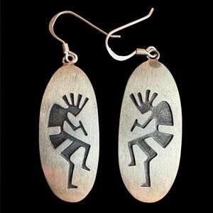 Signed LD Sterling Silver Kokopelli Earrings Vintage Native Southwest Dangle